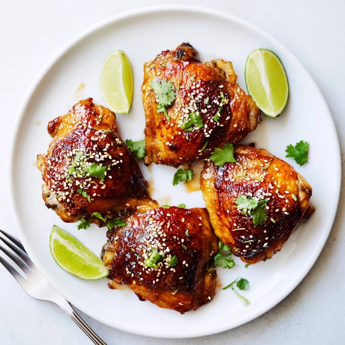 Juicy sweet chili air fryer chicken thighs with sticky glaze served over jasmine rice