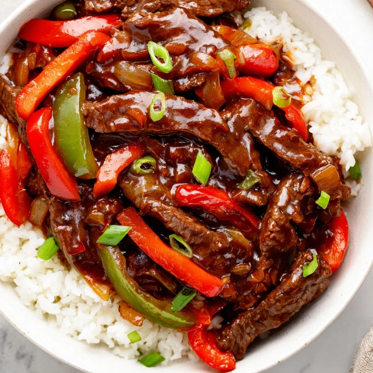 Slow Cooker Pepper Steak with tender beef and colorful bell peppers in savory sauce