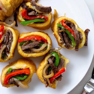 Freshly sliced Ultimate Keto Philly Cheesesteak Rolls revealing tender steak and gooey cheese inside a low-carb dough.