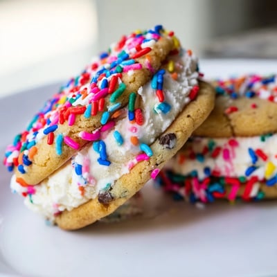 Bite-sized Patriotic Mini Ice Cream Sandwiches with creamy vanilla filling on a summer tray